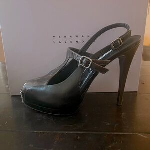 Vera Wang Lavender.  Very lightly worn Women's Black and Brown Peep Toe Heels